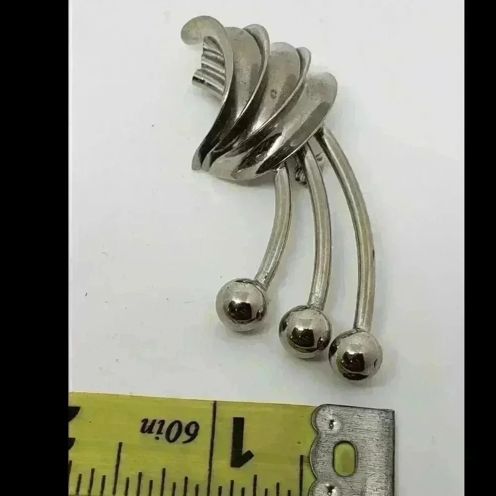 Vintage Brooch MCM Mid Century Hanging Cherries Mod Mid Century Silver 1950